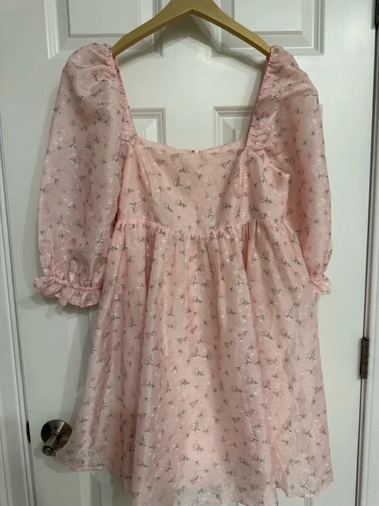 Altar'd State Pale Pink Floral Square-Neck Puff Sleeve Mini Dress - Picture 2 of 5